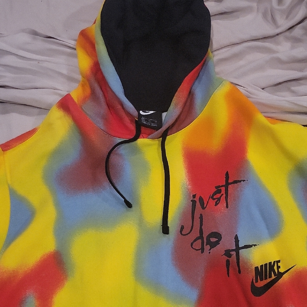 Nike Red and Yellow Tie-Dye Hoodie
